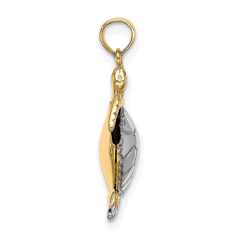 14k Yellow & Rhodium Gold with White Rhodium Polished 3-D Moveable Sea Turtle Charm