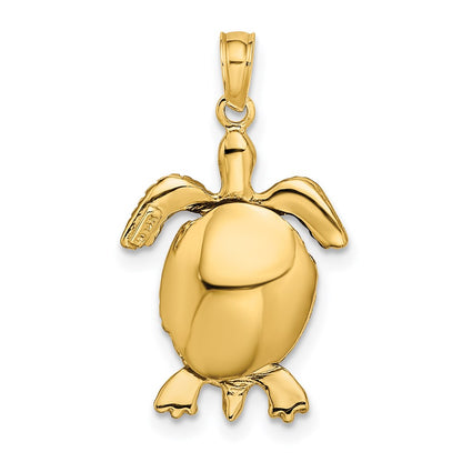 14k Yellow & Rhodium Gold with White Rhodium Polished 3-D Moveable Sea Turtle Charm