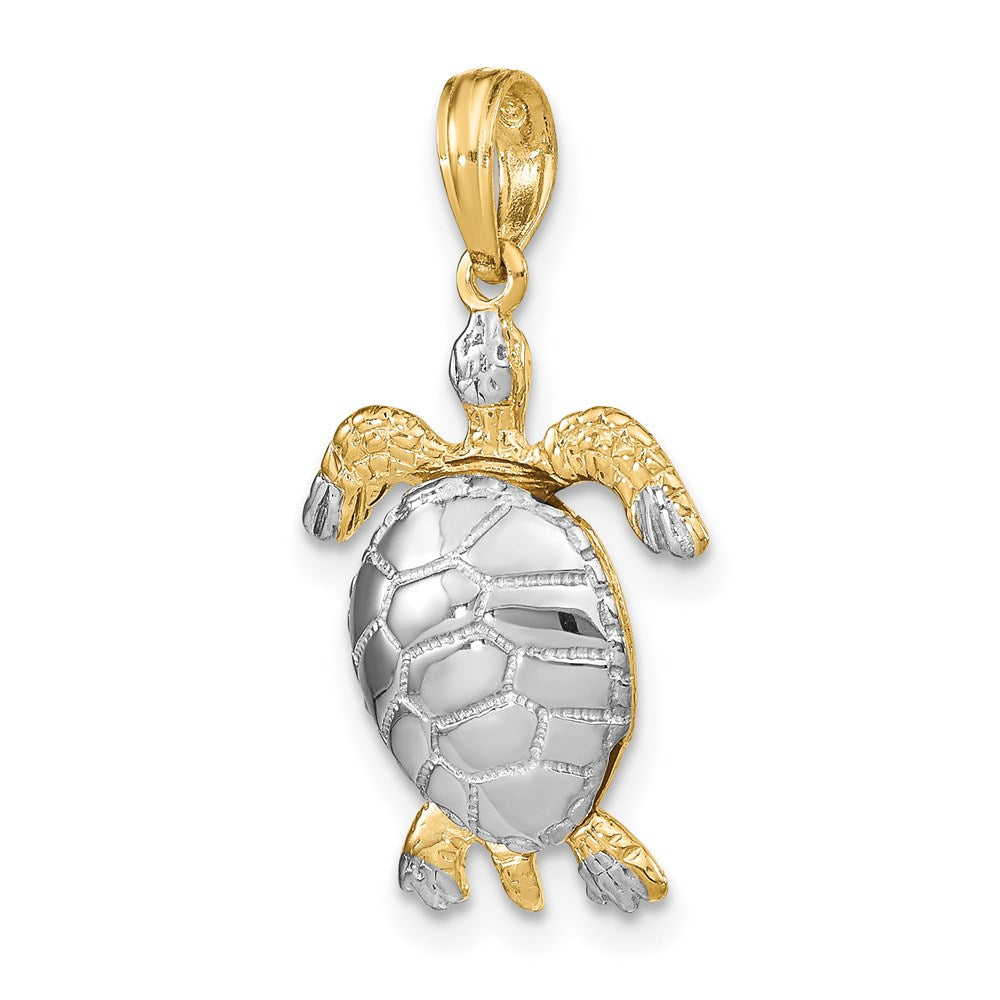 14k Yellow & Rhodium Gold with White Rhodium Polished 3-D Moveable Sea Turtle Charm