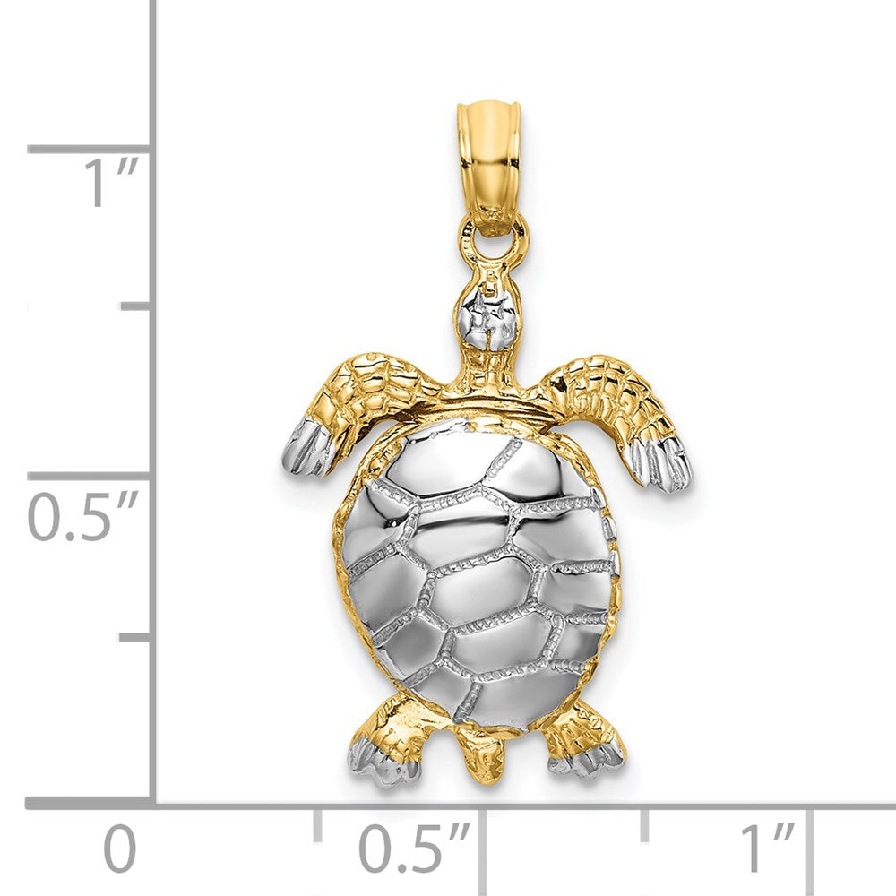 14k Yellow & Rhodium Gold with White Rhodium Polished 3-D Moveable Sea Turtle Charm
