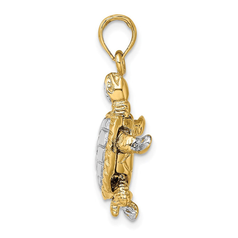 14k Yellow & Rhodium Gold with White Rhodium 3-D Land Turtle W/ Moveable Head Charm