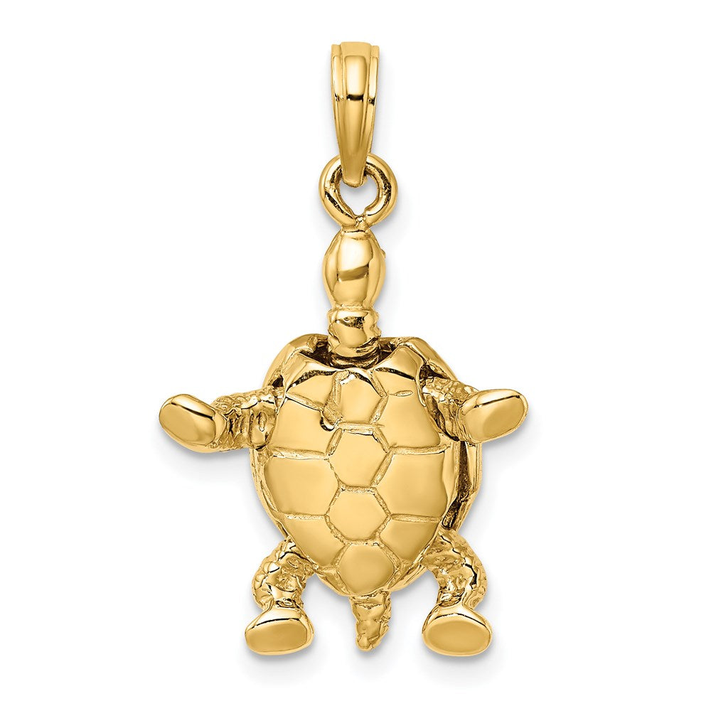14k Yellow & Rhodium Gold with White Rhodium 3-D Land Turtle W/ Moveable Head Charm
