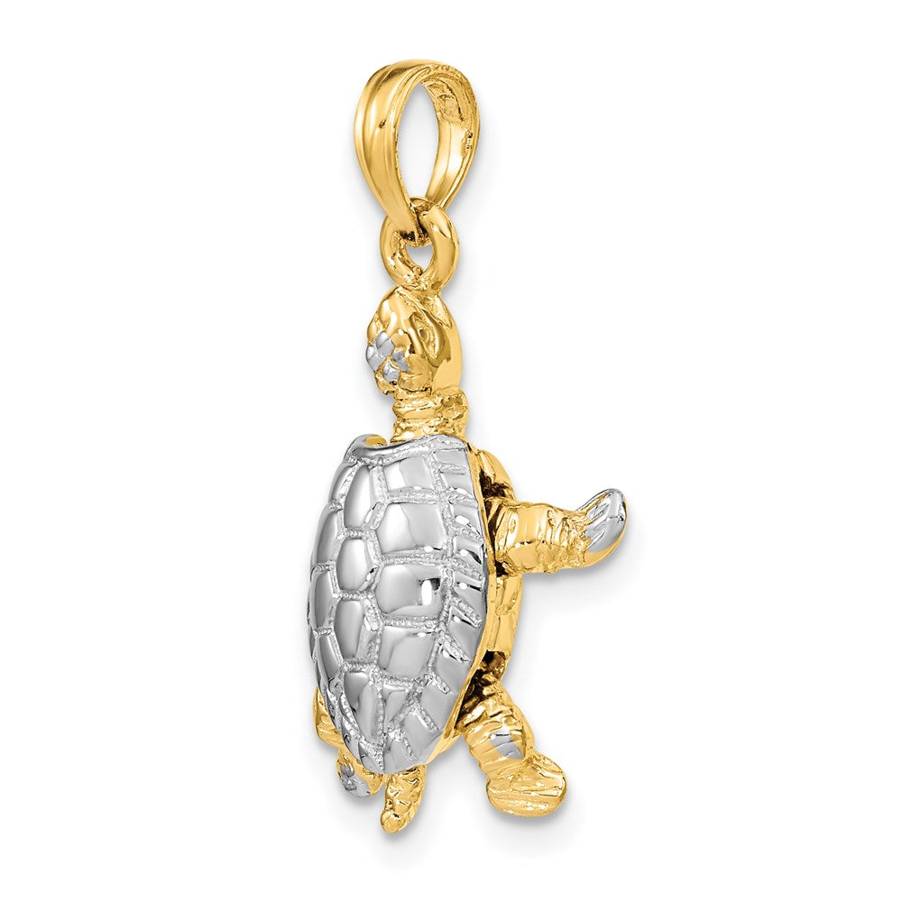 14k Yellow & Rhodium Gold with White Rhodium 3-D Land Turtle W/ Moveable Head Charm