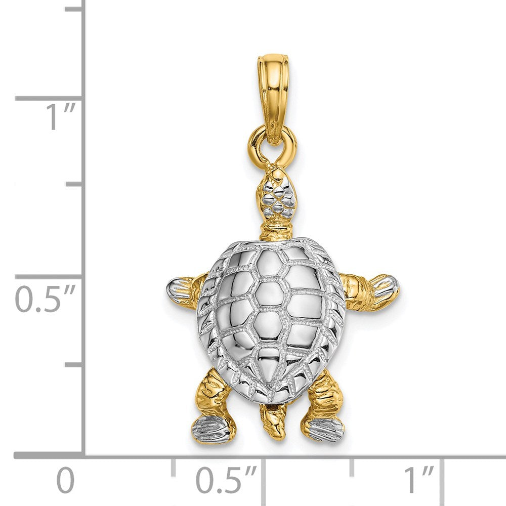 14k Yellow & Rhodium Gold with White Rhodium 3-D Land Turtle W/ Moveable Head Charm