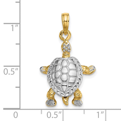14k Yellow & Rhodium Gold with White Rhodium 3-D Land Turtle W/ Moveable Head Charm
