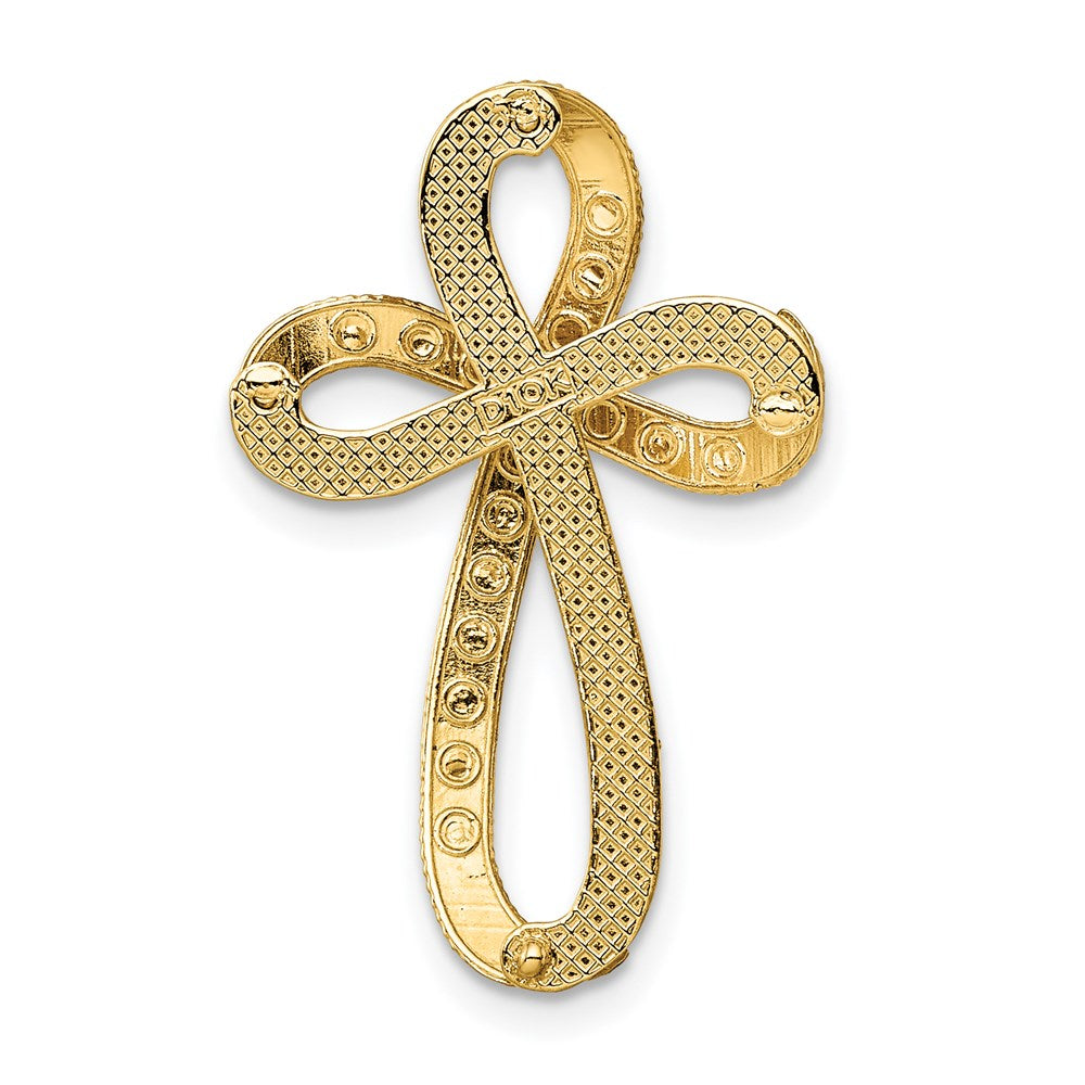 14k Yellow & Rhodium Gold w/Rhodium Diamond-Cut Twisted Cross Charm