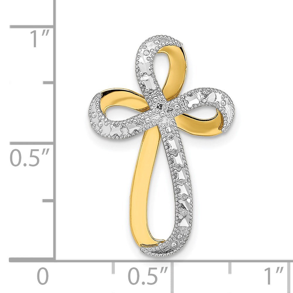 14k Yellow & Rhodium Gold w/Rhodium Diamond-Cut Twisted Cross Charm