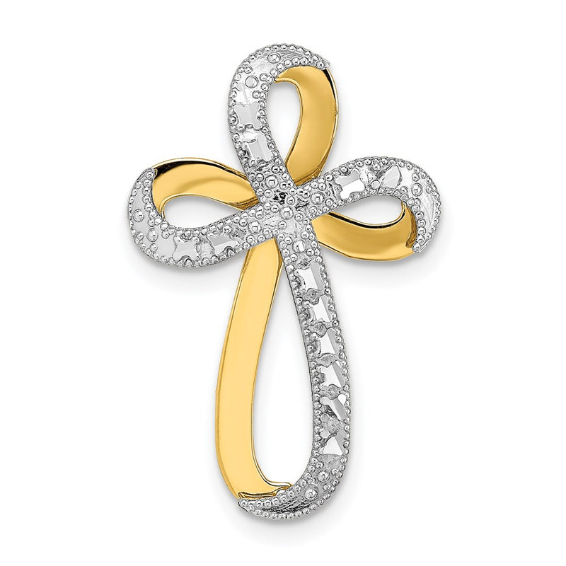 14k Yellow & Rhodium Gold w/Rhodium Diamond-Cut Twisted Cross Charm