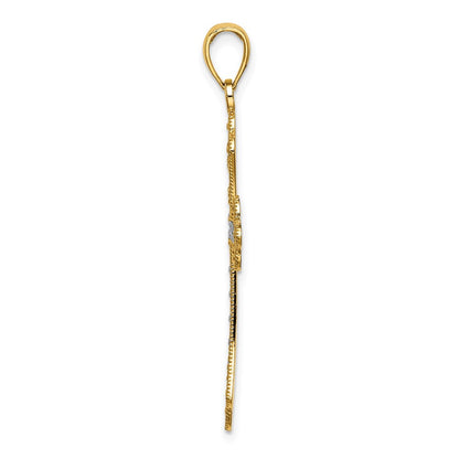 14k Yellow & Rhodium Gold W/ Rhodium Scalloped Edges Cross Charm