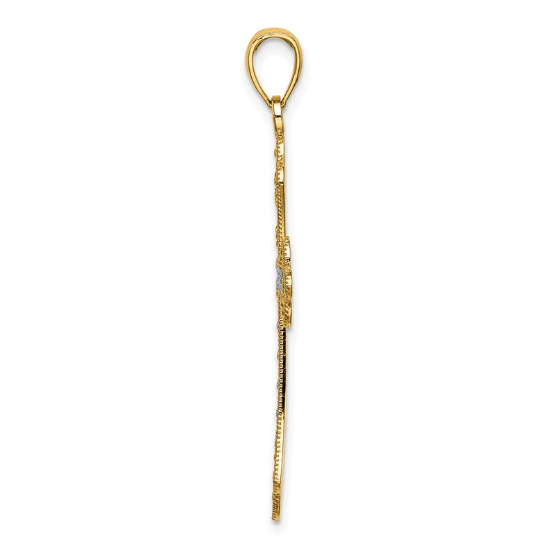 14k Yellow & Rhodium Gold W/ Rhodium Scalloped Edges Cross Charm