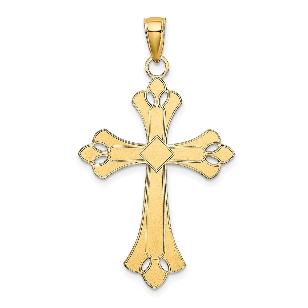 14k Yellow & Rhodium Gold W/ Rhodium Scalloped Edges Cross Charm