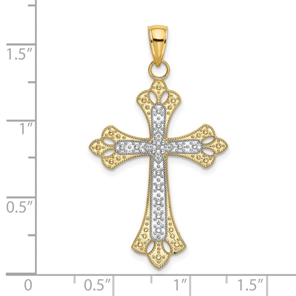 14k Yellow & Rhodium Gold W/ Rhodium Scalloped Edges Cross Charm