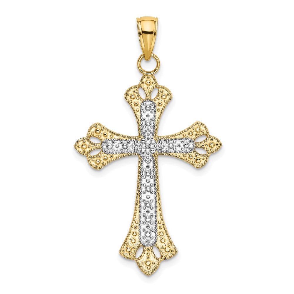 14k Yellow & Rhodium Gold W/ Rhodium Scalloped Edges Cross Charm