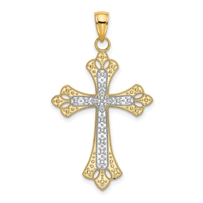 14k Yellow & Rhodium Gold W/ Rhodium Scalloped Edges Cross Charm