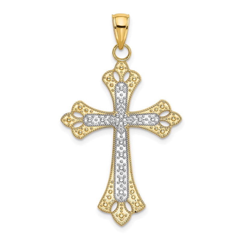 14k Yellow & Rhodium Gold W/ Rhodium Scalloped Edges Cross Charm