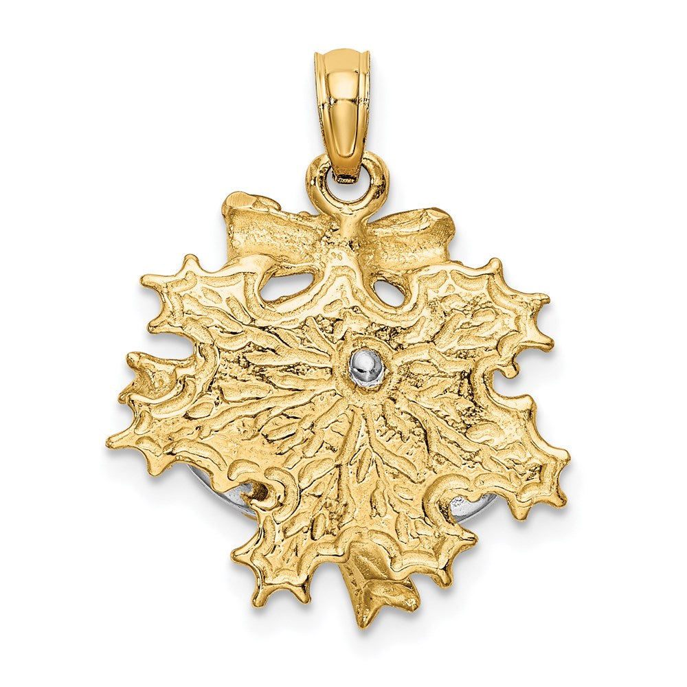 14k Two-tone Gold Two-tone Gold 3-D Christmas Bell and Holly Charm