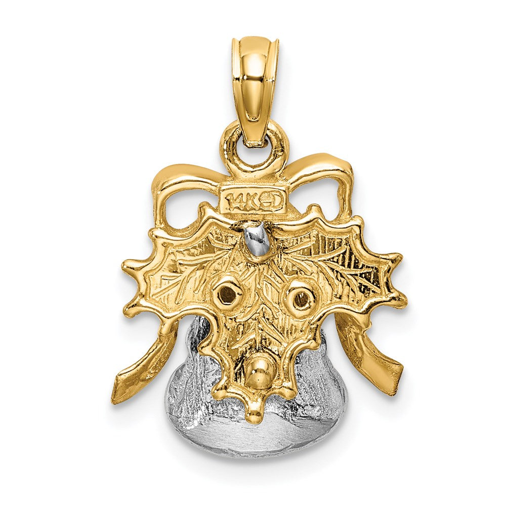 14k Two-tone Gold Two-tone Gold 3-D Christmas Bell and Holly Charm