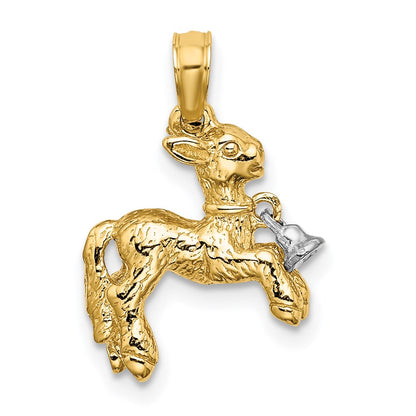 14k Two-tone Gold 3-D Playful Lamb w/ Moveable Bell Charm