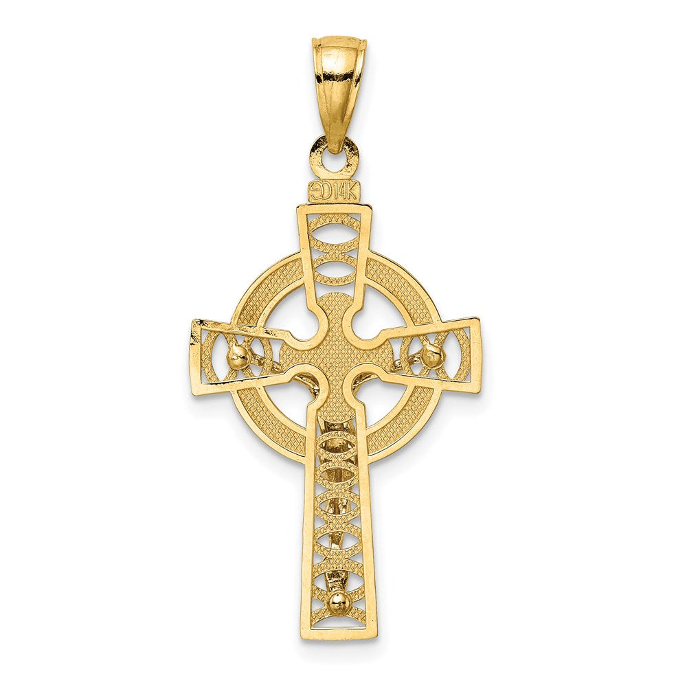 14k Two-tone Gold Celtic Crucifix w/ Eternity Circle Charm