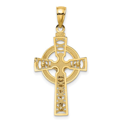 14k Two-tone Gold Celtic Crucifix w/ Eternity Circle Charm