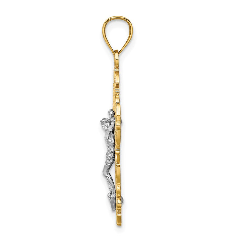 14k Two-tone Gold Two-tone Gold w/Lace Trim Crucifix Charm