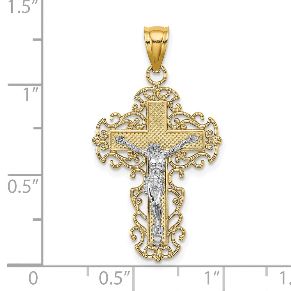 14k Two-tone Gold Two-tone Gold w/Lace Trim Crucifix Charm