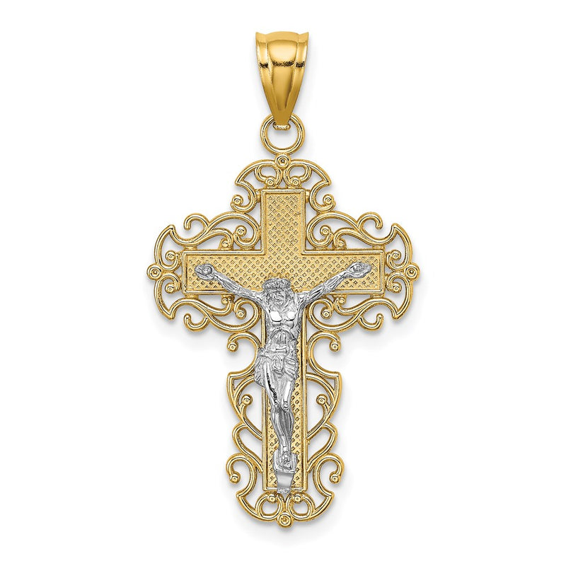 14k Two-tone Gold Two-tone Gold w/Lace Trim Crucifix Charm