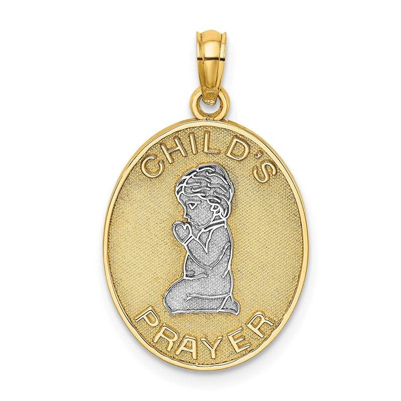 14k Yellow & Rhodium Gold w/Rhodium Reversible CHILDS PRAYER w/Boy Charm