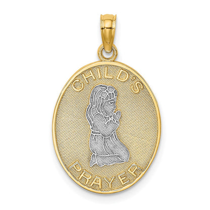 14k Yellow & Rhodium Gold w/Rhodium Reversible CHILDS PRAYER w/Girl Charm