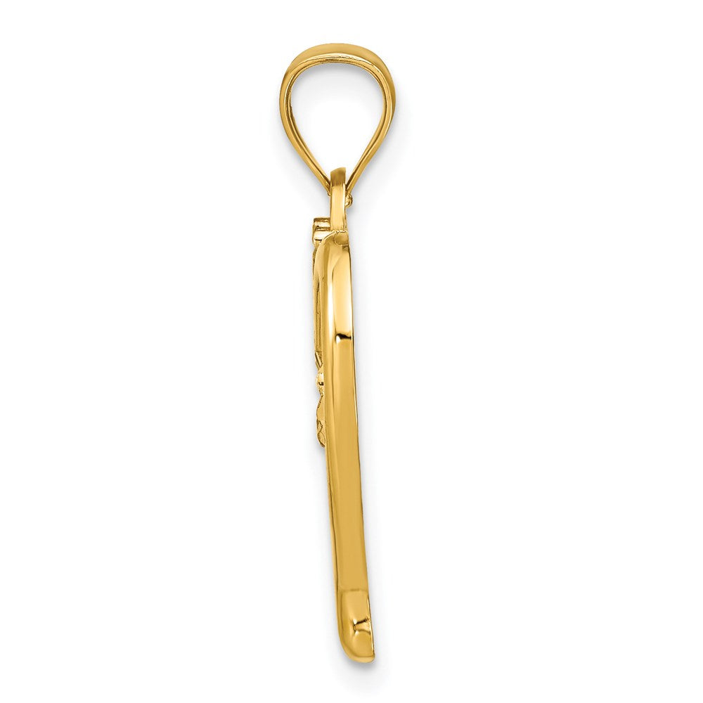14k Yellow & Rhodium Gold w/Rhodium Diamond-cut Heart Charm
