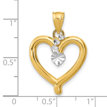 14k Yellow & Rhodium Gold w/Rhodium Diamond-cut Heart Charm