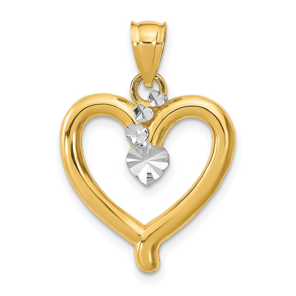 14k Yellow & Rhodium Gold w/Rhodium Diamond-cut Heart Charm