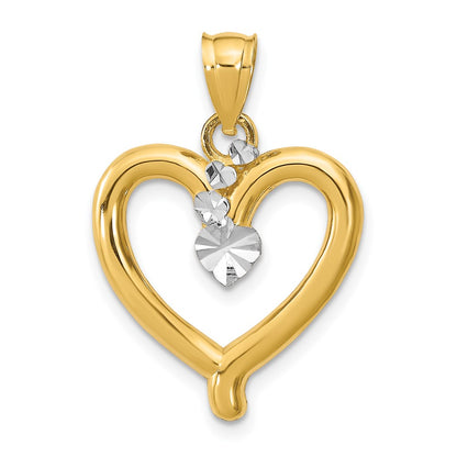 14k Yellow & Rhodium Gold w/Rhodium Diamond-cut Heart Charm