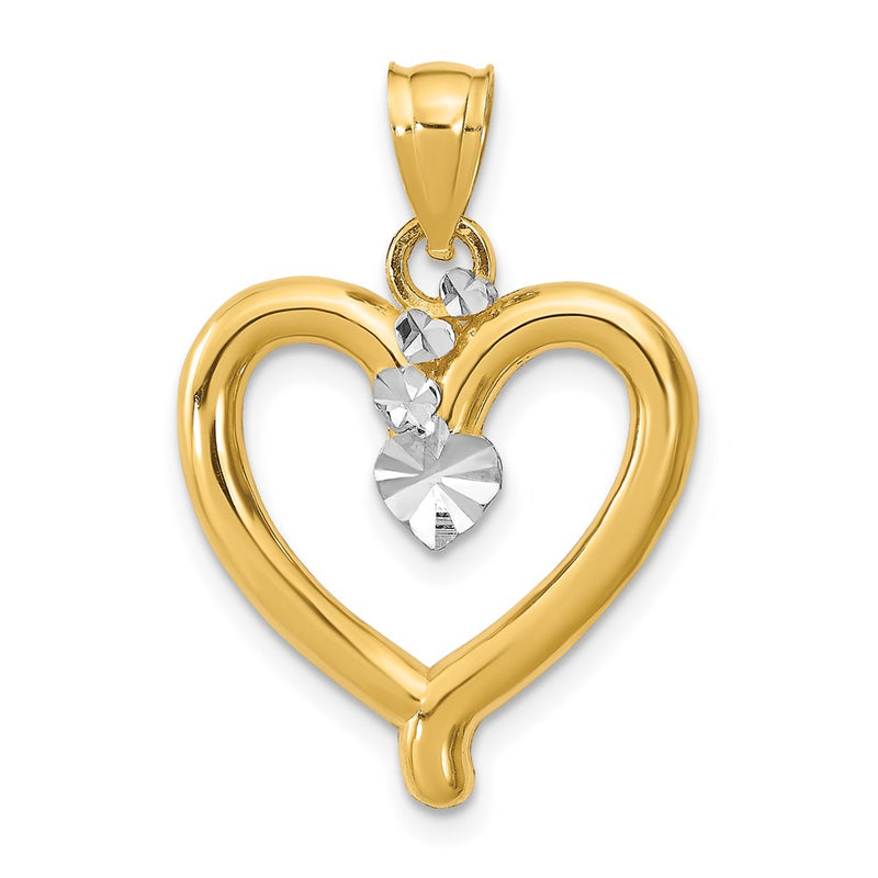 14k Yellow & Rhodium Gold w/Rhodium Diamond-cut Heart Charm