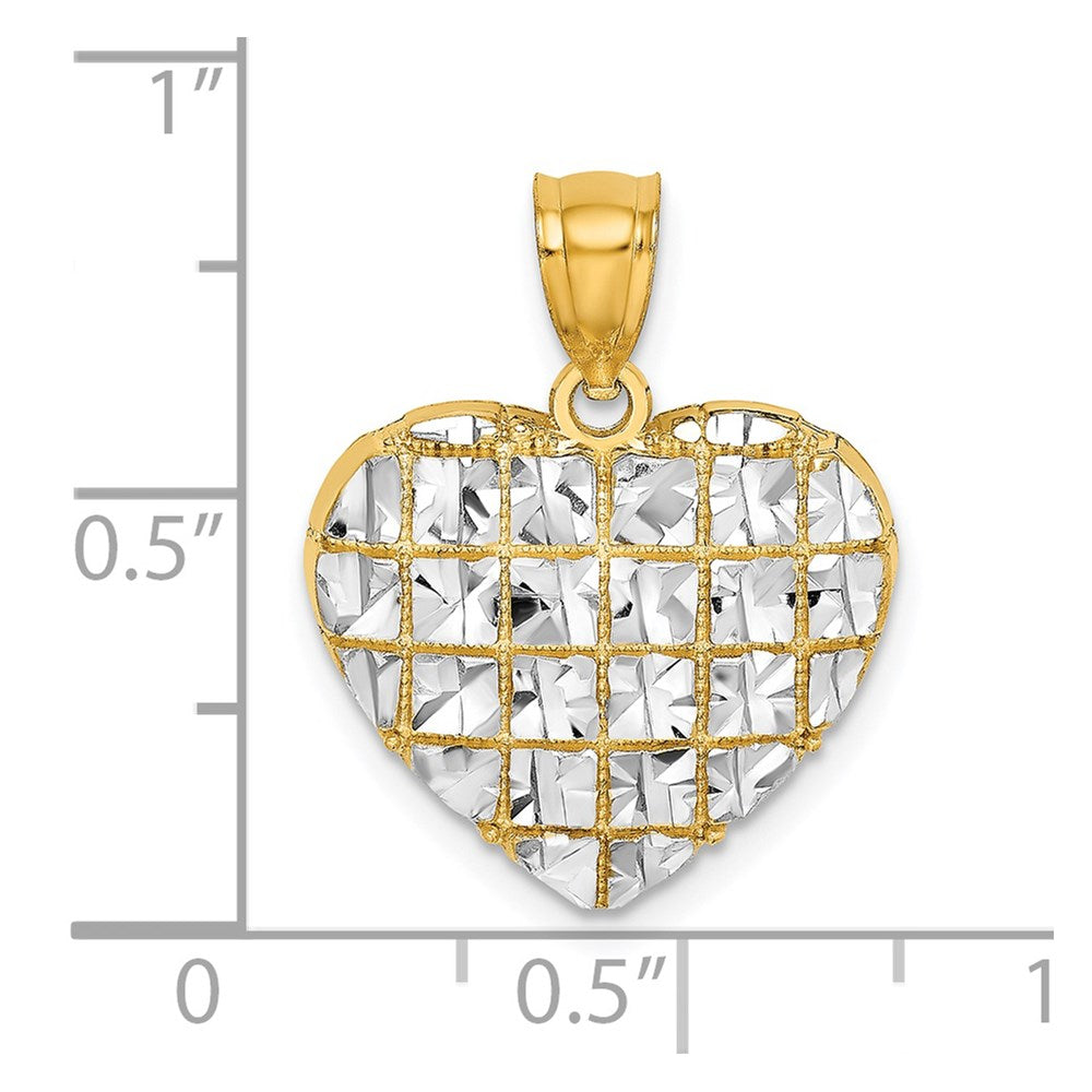 14k Yellow & Rhodium Gold w/Rhodium Diamond-cut Heart Charm