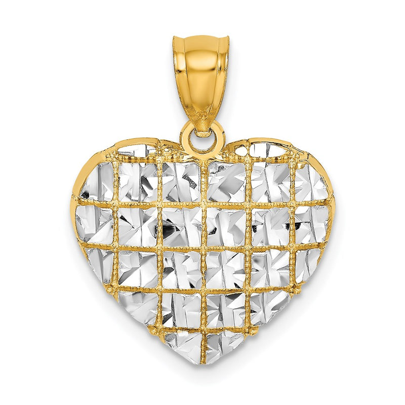 14k Yellow & Rhodium Gold w/Rhodium Diamond-cut Heart Charm