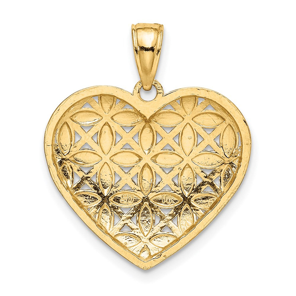 14k Yellow & Rhodium Gold w/Rhodium Diamond-cut Leaves In Heart Charm