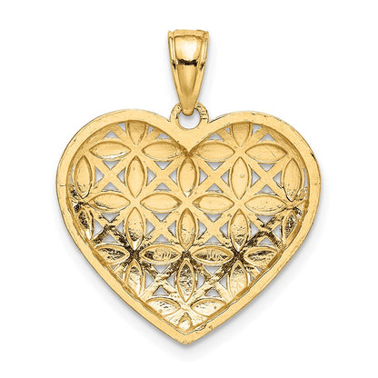 14k Yellow & Rhodium Gold w/Rhodium Diamond-cut Leaves In Heart Charm