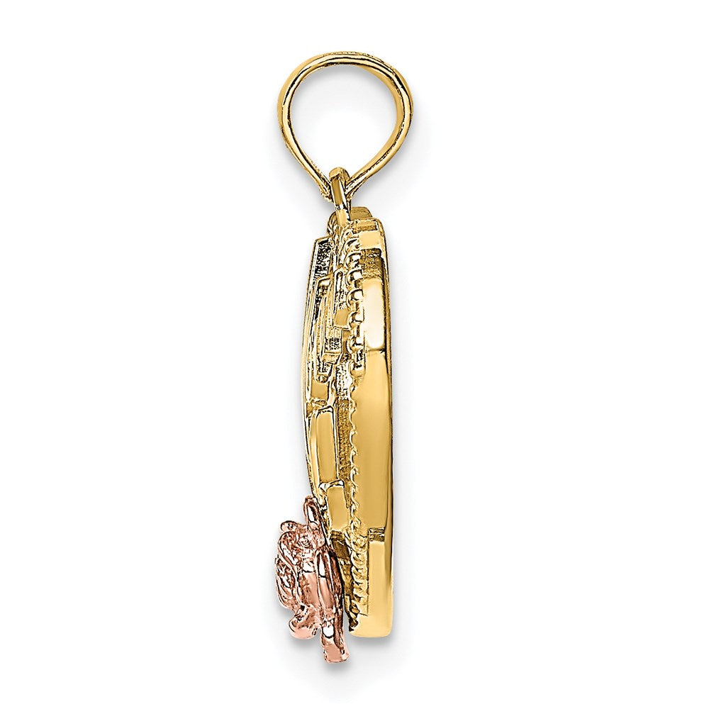 14k Two-tone Gold White Rhodium Textured #1 Mom Heart Charm