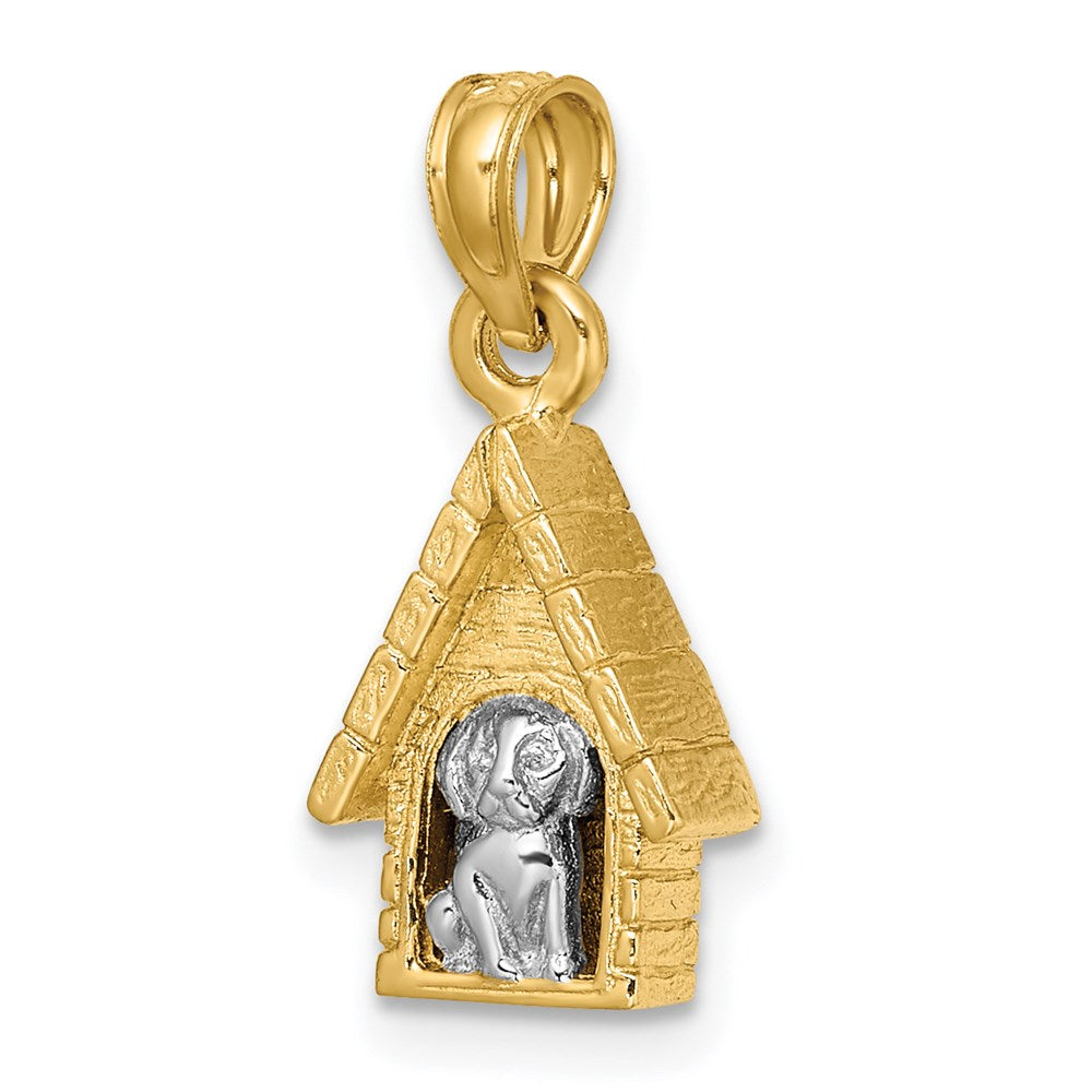 14k Two-tone Gold 3-D Dog Inside Dog House Charm