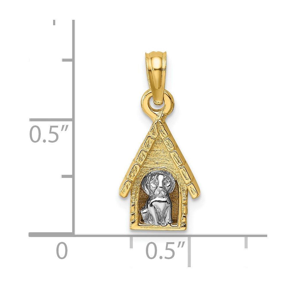 14k Two-tone Gold 3-D Dog Inside Dog House Charm
