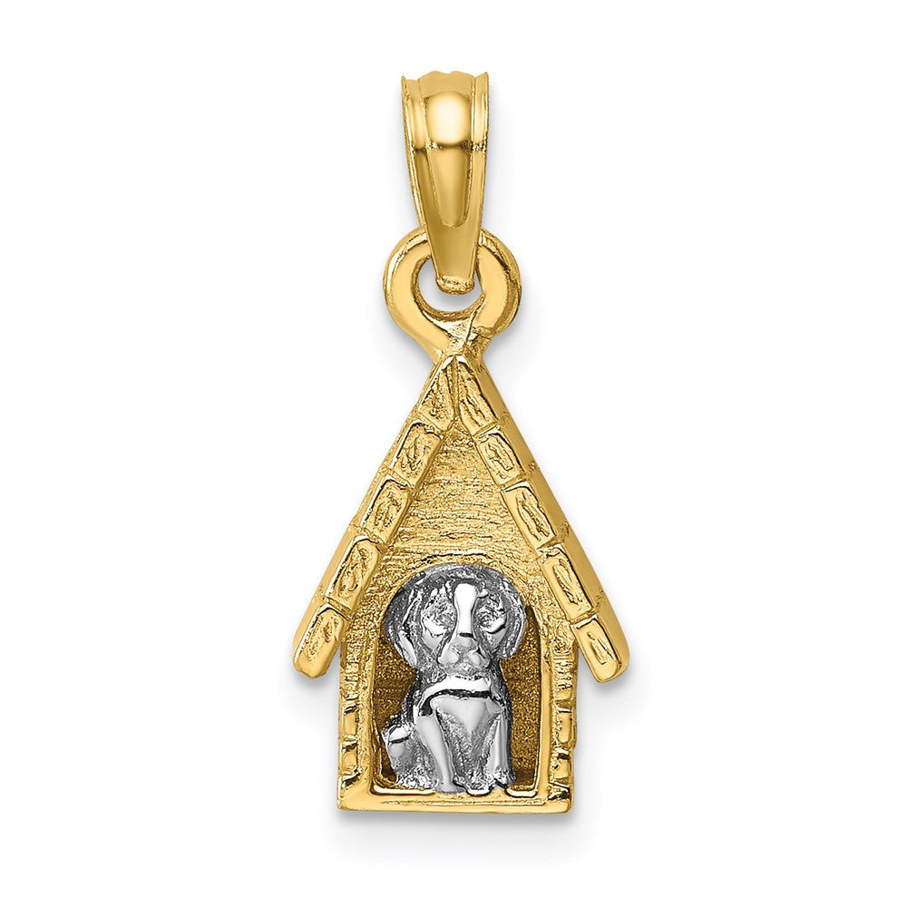 14k Two-tone Gold 3-D Dog Inside Dog House Charm