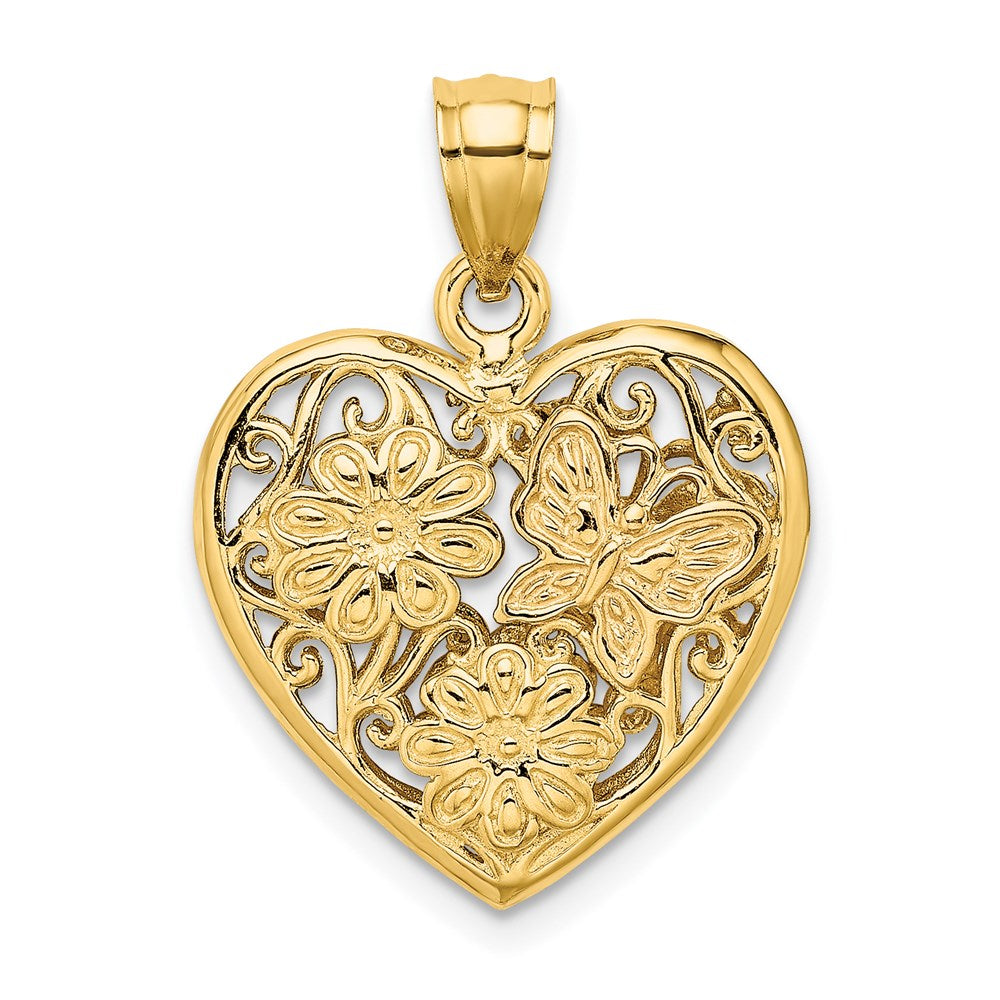 14k Two-tone Gold Two-tone Gold 3-D Heart w/ Butterfly Reversible Charm