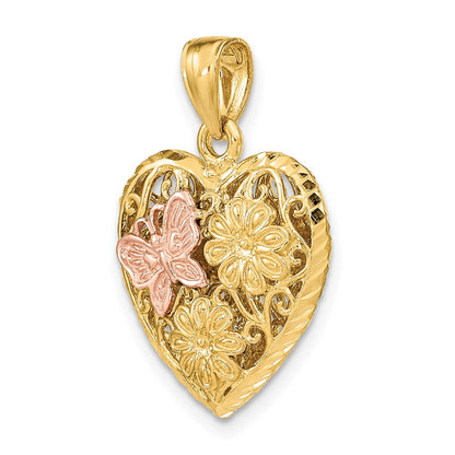 14k Two-tone Gold Two-tone Gold 3-D Heart w/ Butterfly Reversible Charm