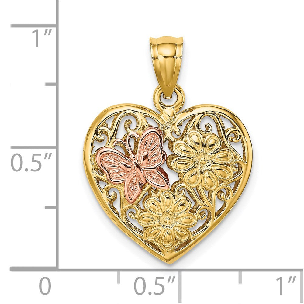 14k Two-tone Gold Two-tone Gold 3-D Heart w/ Butterfly Reversible Charm