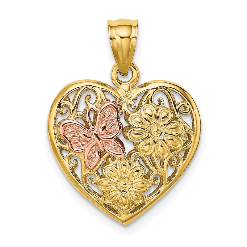 14k Two-tone Gold Two-tone Gold 3-D Heart w/ Butterfly Reversible Charm