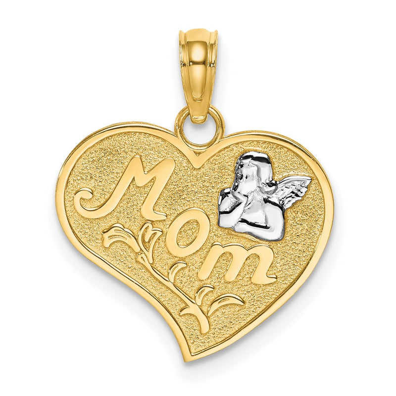 14k Yellow & Rhodium Gold w/Rhodium MOM and Angel Heart Charm
