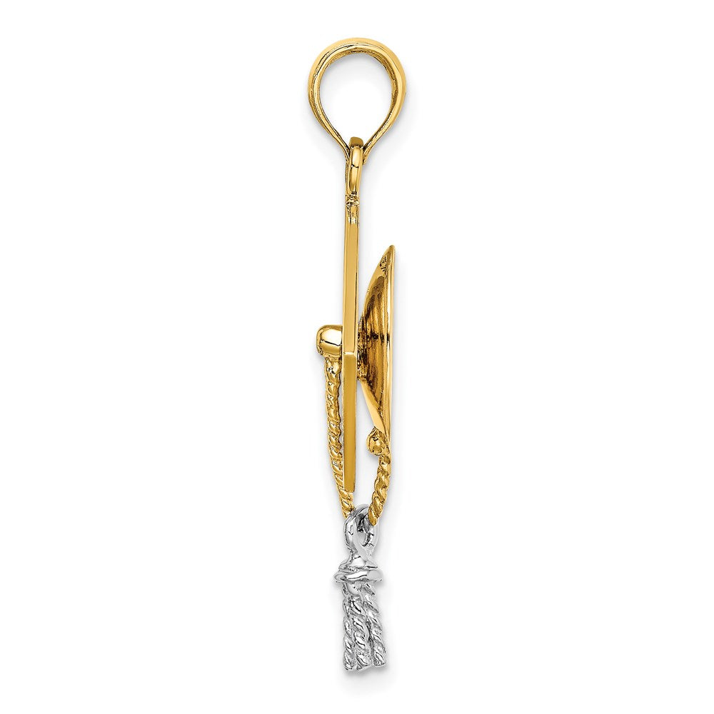 14k Yellow & Rhodium Gold 3-D Graduation Cap w/ White Rhodium Moveable Tassle Charm