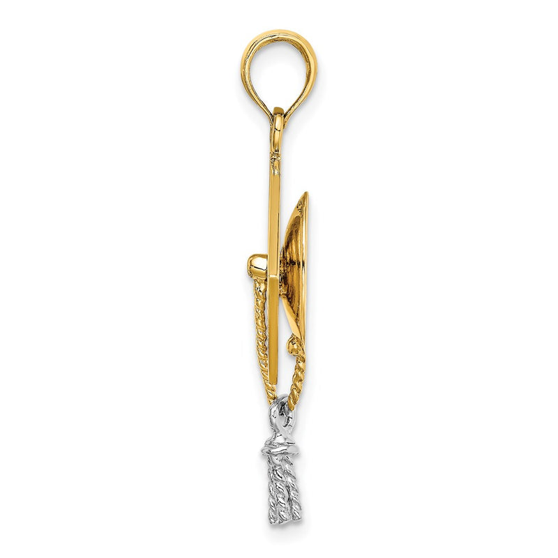 14k Yellow & Rhodium Gold 3-D Graduation Cap w/ White Rhodium Moveable Tassle Charm