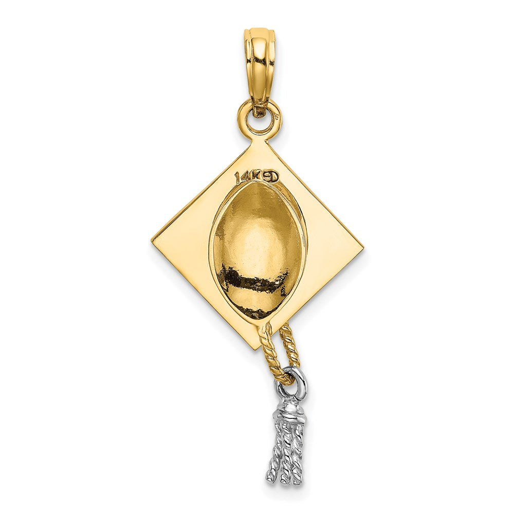 14k Yellow & Rhodium Gold 3-D Graduation Cap w/ White Rhodium Moveable Tassle Charm